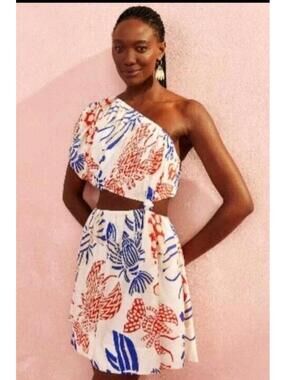 Stunning FARM RIO Mixed Lobsters Linen Cutout Mini Dress- NWT size Large